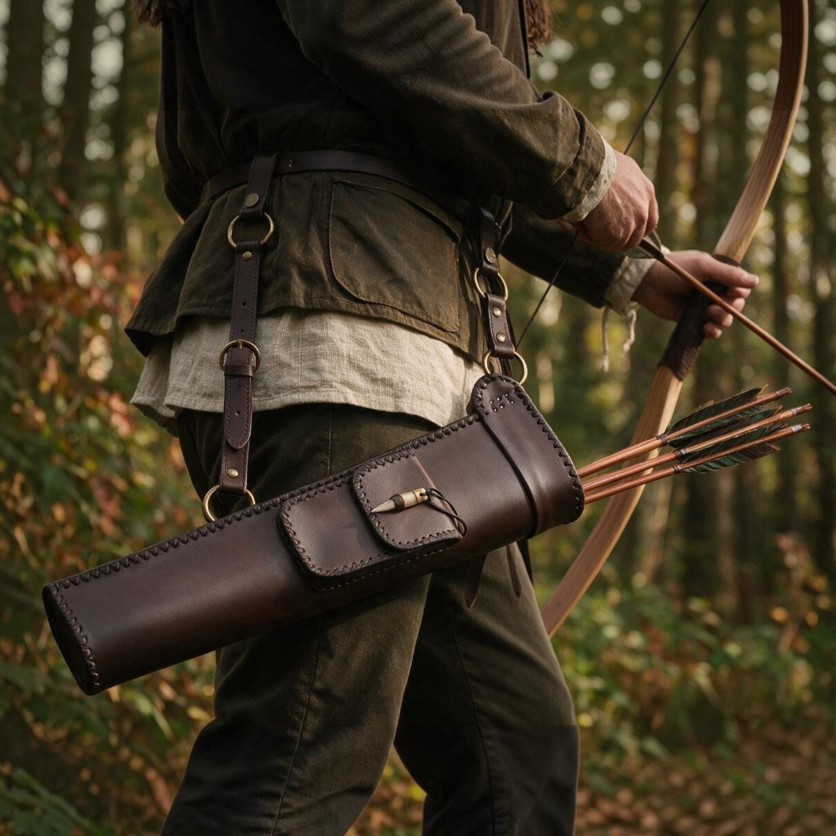 Leder-Seitenköcher „Eriador“ mit Tasche & Geweihverschluss