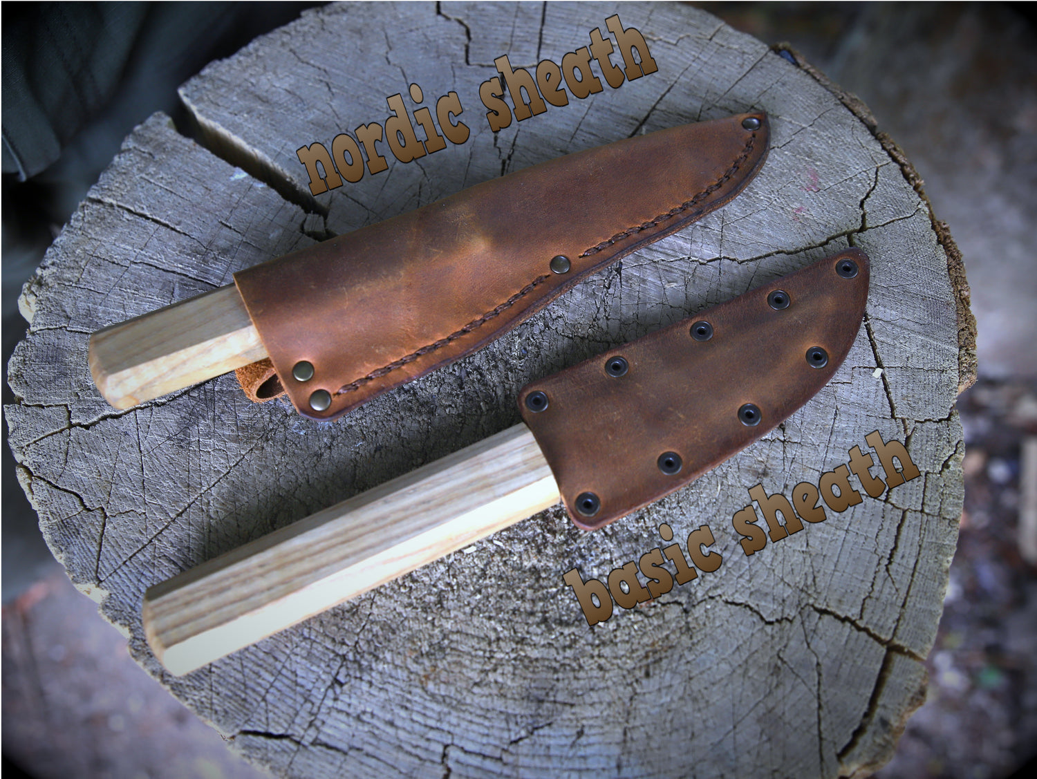 Yakut-Messer mit flachen Eschenholzgriff + Lederscheide