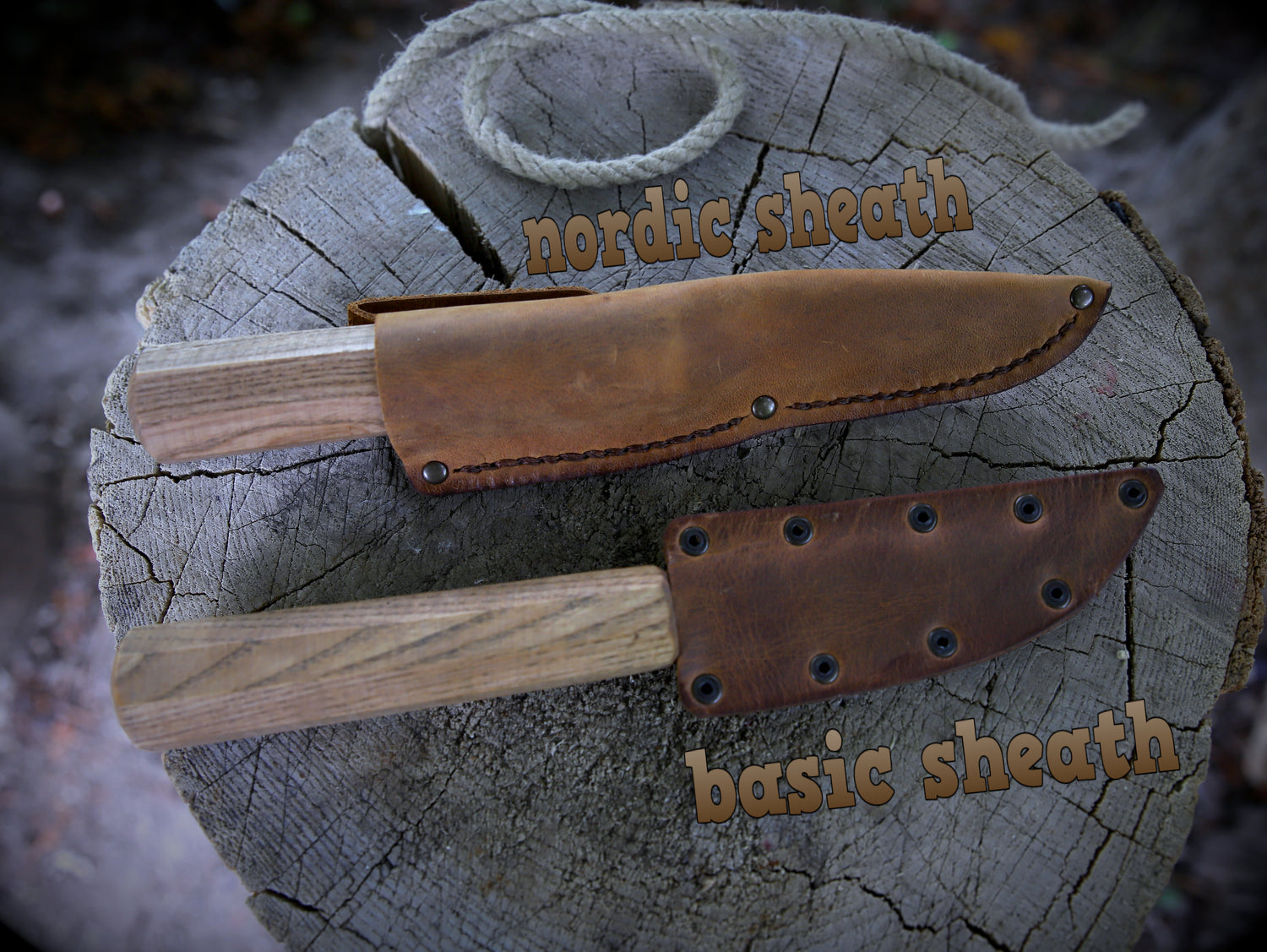 Yakut-Messer mit eckigen Eschenholzgriff + Lederscheide