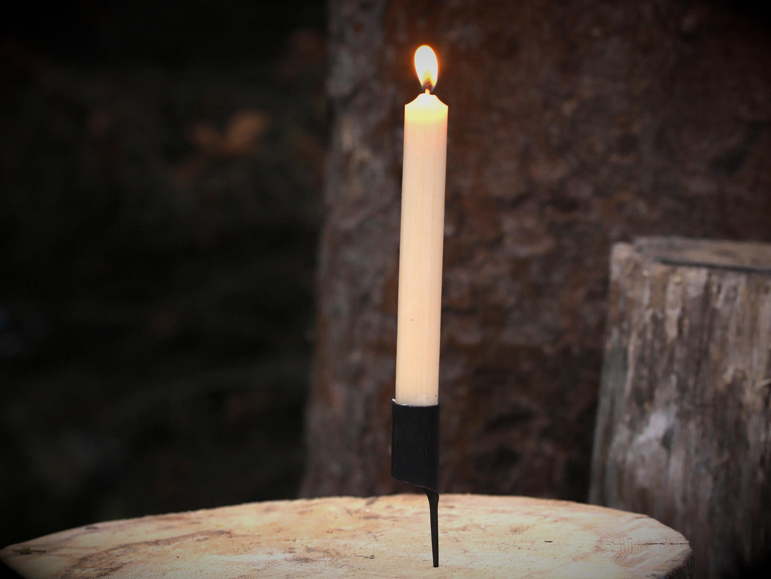 rustic candle holder with candle