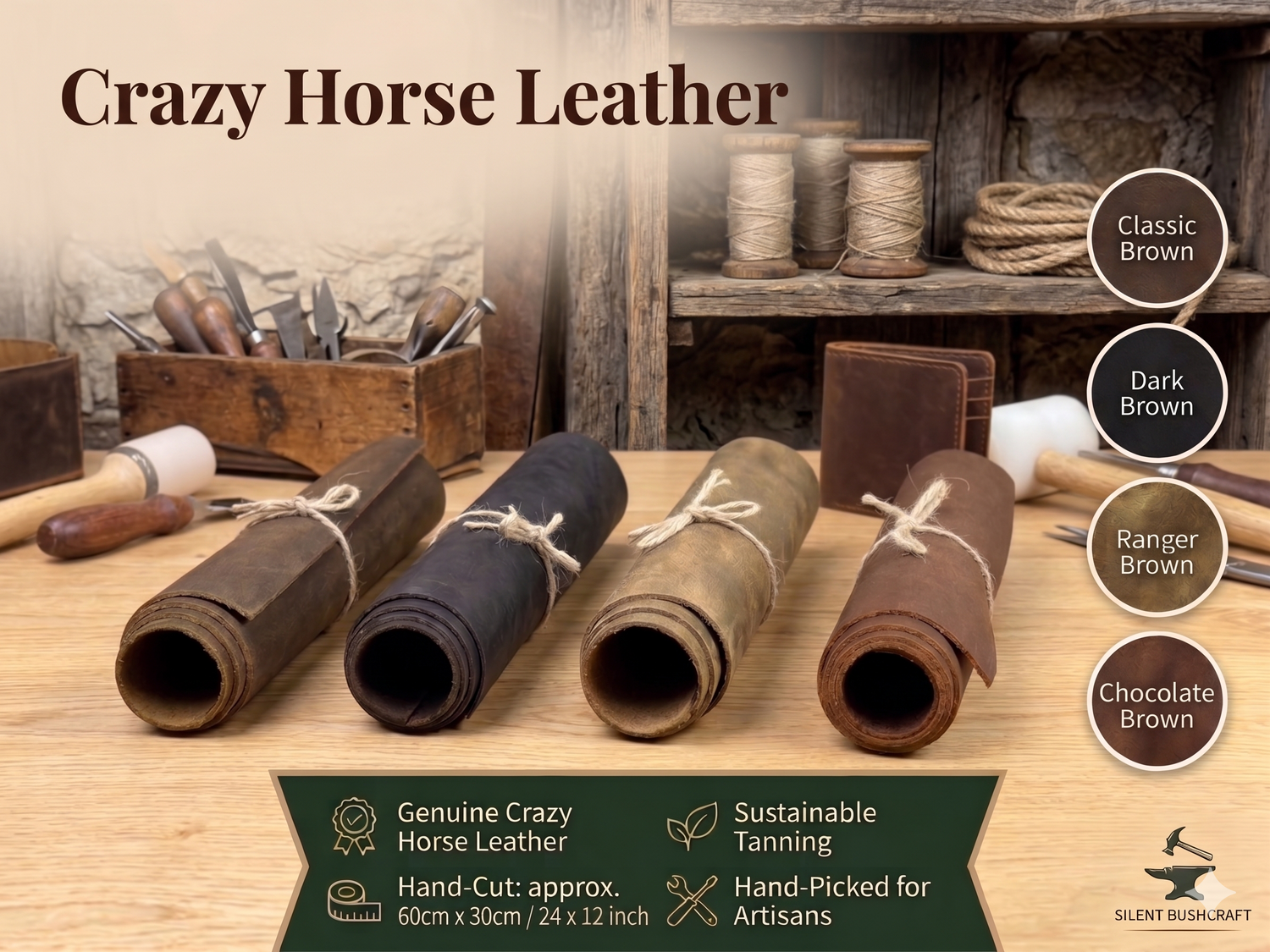 Premium Crazy Horse Leder Zuschnitt (60x30 cm, 2,3 mm) – Perfekt für DIY, Bushcraft & LARP