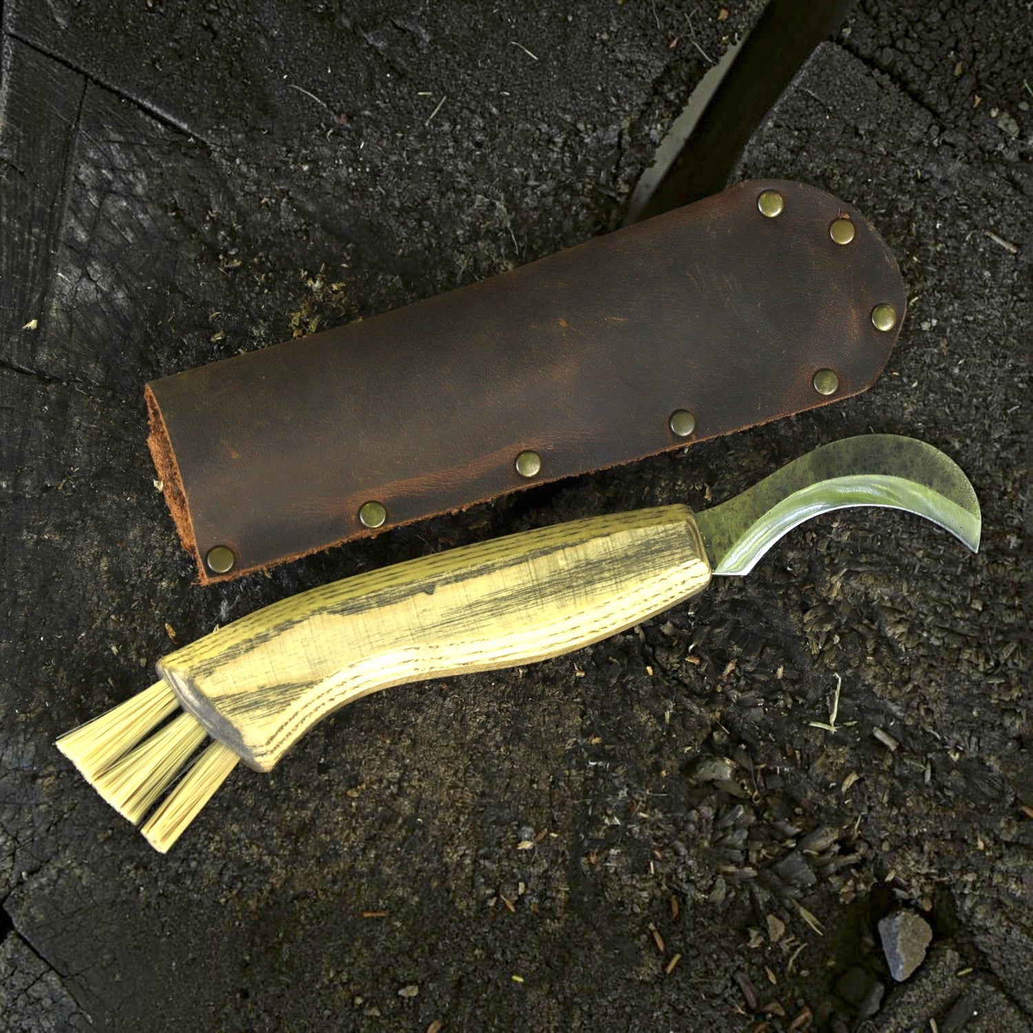 Pilzmesser mit Bürste (geschwungen)