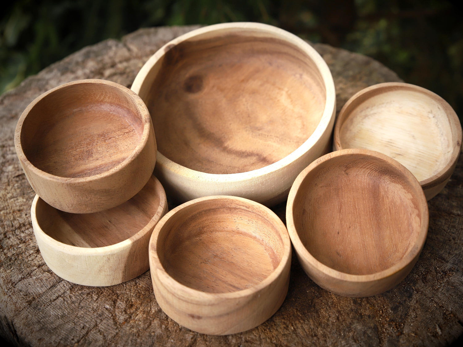 6tlg. handgefertigtes Holzschüsselset