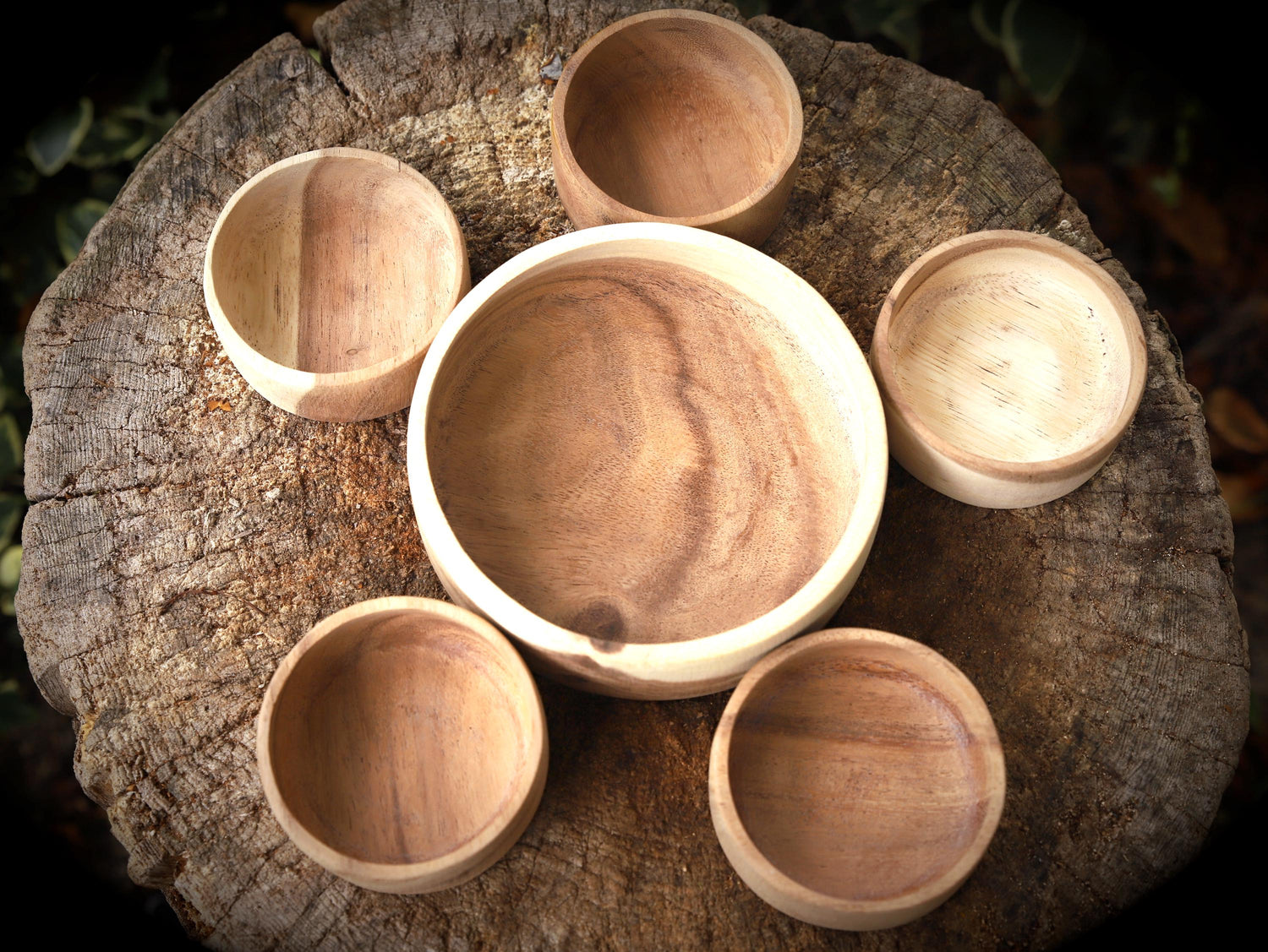 6tlg. handgefertigtes Holzschüsselset