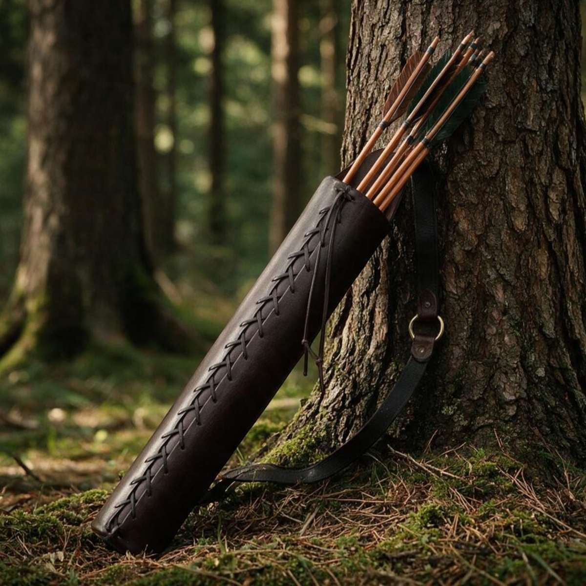 Halbrunder Lederköcher „Ithilien“ mit Schnürung
